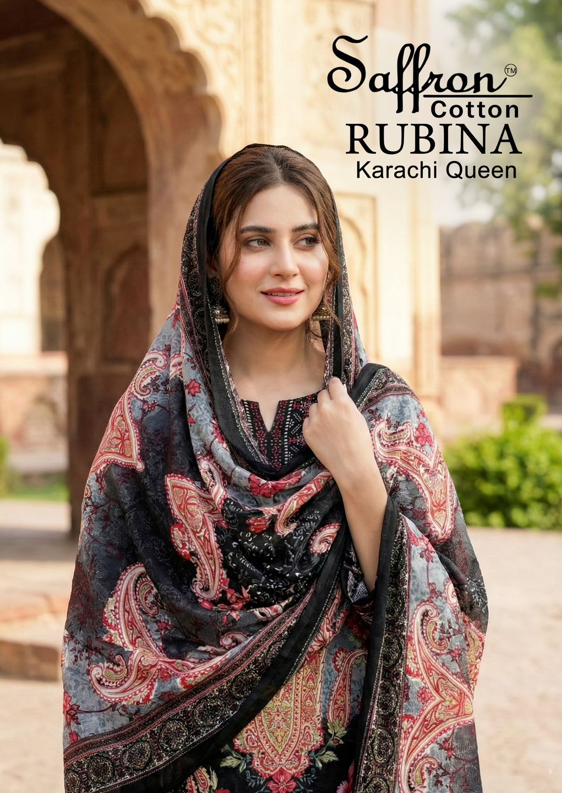 Rubina Queen Saffron Cotton Mix Cotton Karachi Salwar Suits Exporter Ahmedabad