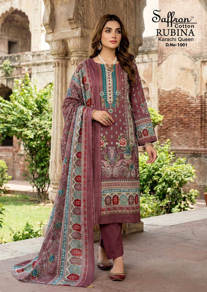 Rubina Queen Saffron Cotton Mix Cotton Karachi Salwar Suits Exporter Ahmedabad