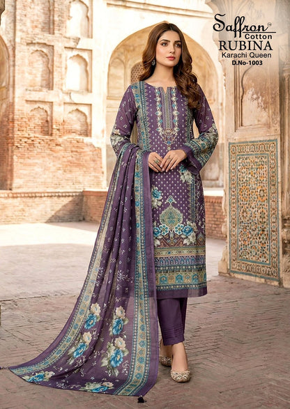 Rubina Queen Saffron Cotton Mix Cotton Karachi Salwar Suits Exporter Ahmedabad