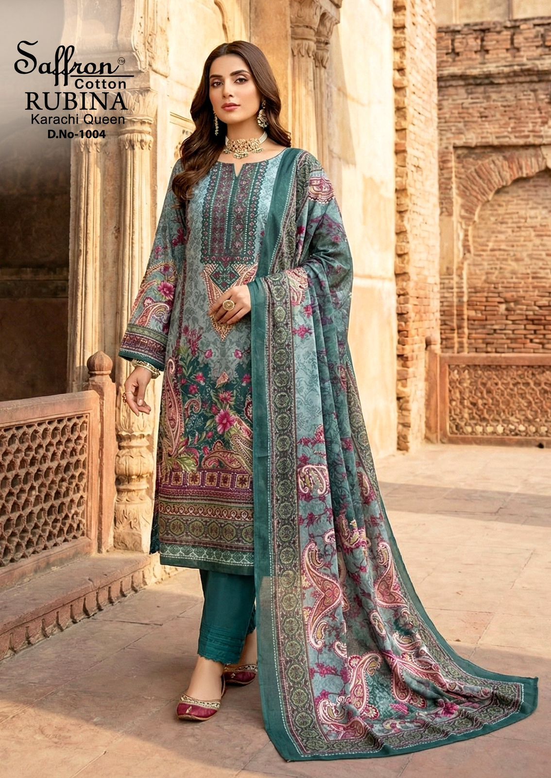 Rubina Queen Saffron Cotton Mix Cotton Karachi Salwar Suits Exporter Ahmedabad