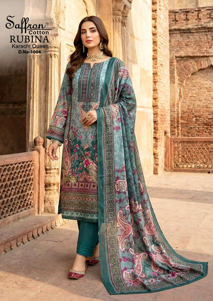 Rubina Queen Saffron Cotton Mix Cotton Karachi Salwar Suits Exporter Ahmedabad