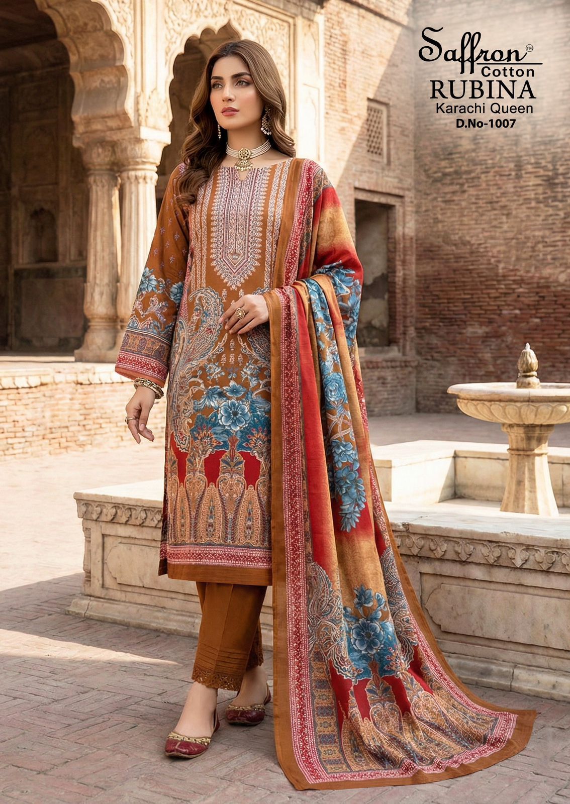Rubina Queen Saffron Cotton Mix Cotton Karachi Salwar Suits Exporter Ahmedabad