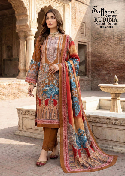 Rubina Queen Saffron Cotton Mix Cotton Karachi Salwar Suits Exporter Ahmedabad