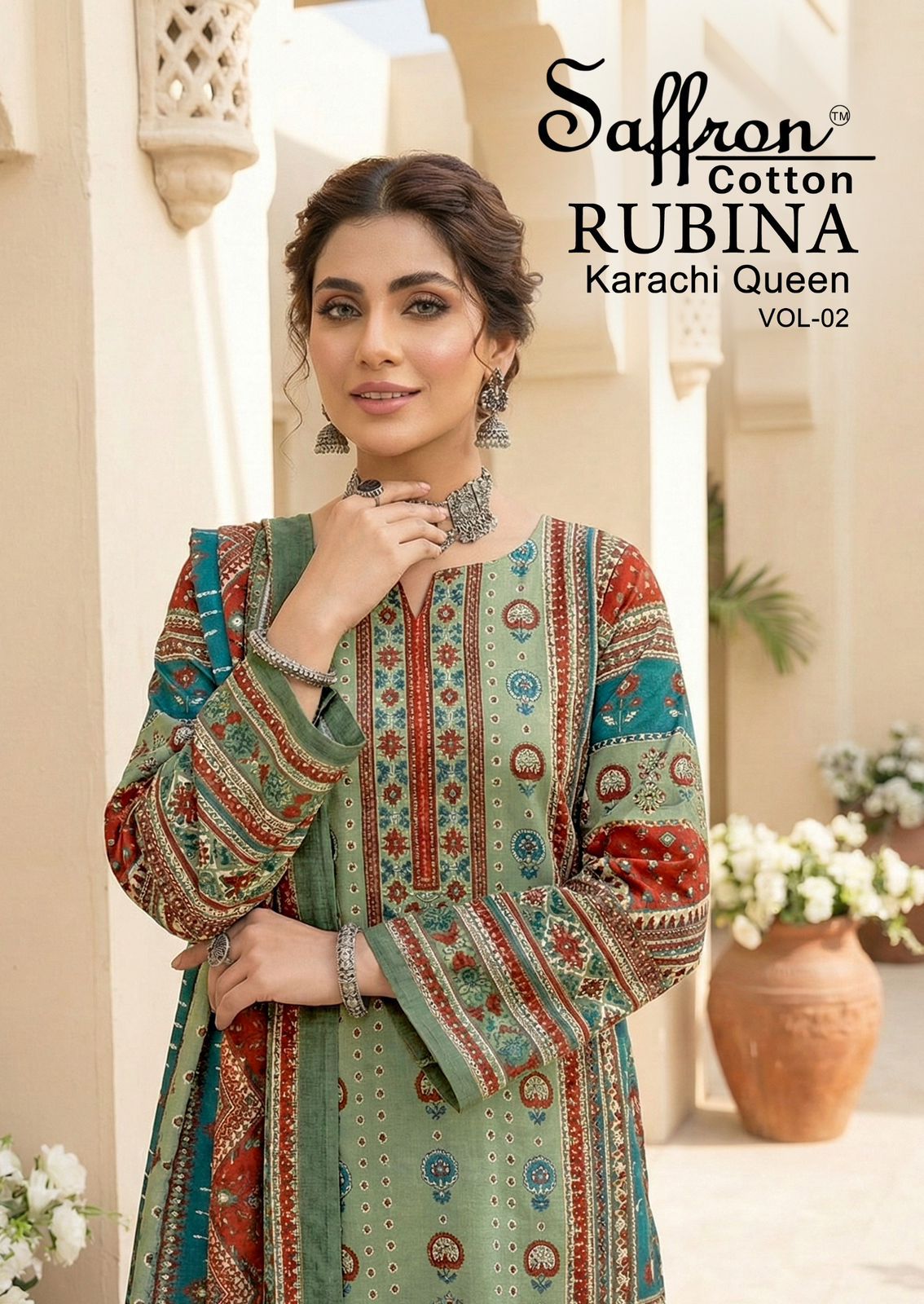 Rubina Queen Vol 2 Saffron Cotton Mix Cotton Karachi Salwar Suits Wholesale Price