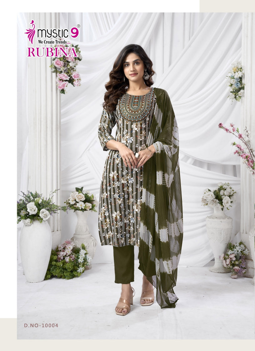 Rubina Vol 10 Mystic 9 Rayon Readymade Pant Style Suits Exporter