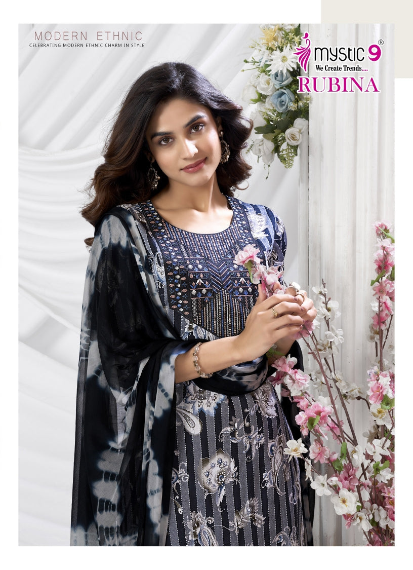 Rubina Vol 10 Mystic 9 Rayon Readymade Pant Style Suits Exporter