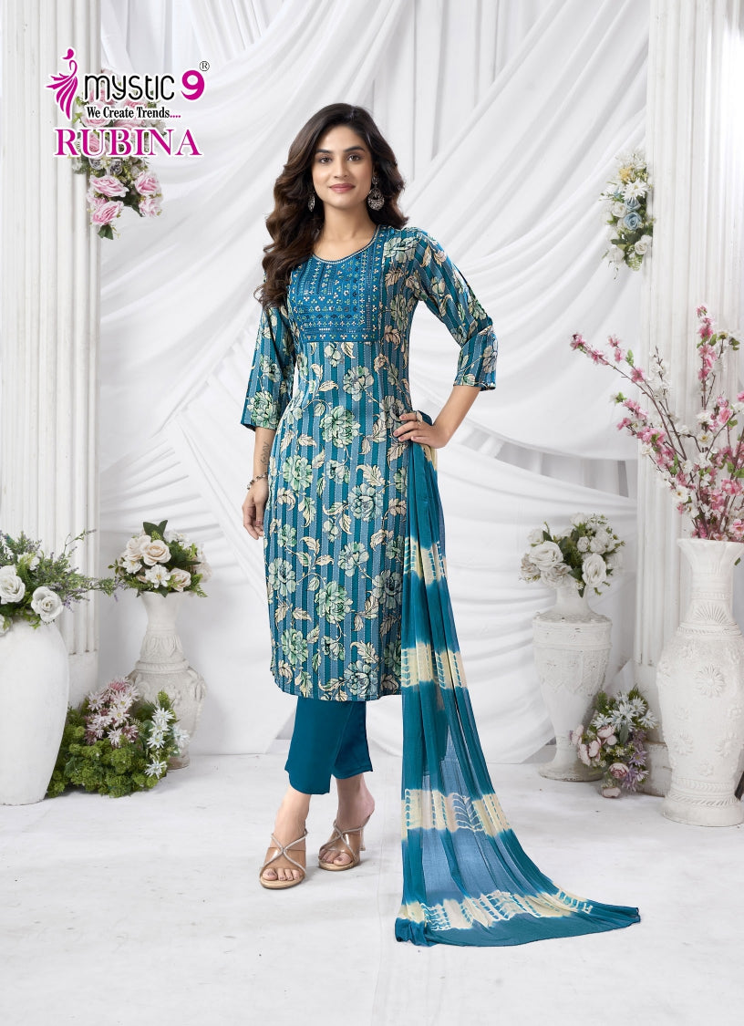 Rubina Vol 10 Mystic 9 Rayon Readymade Pant Style Suits Exporter