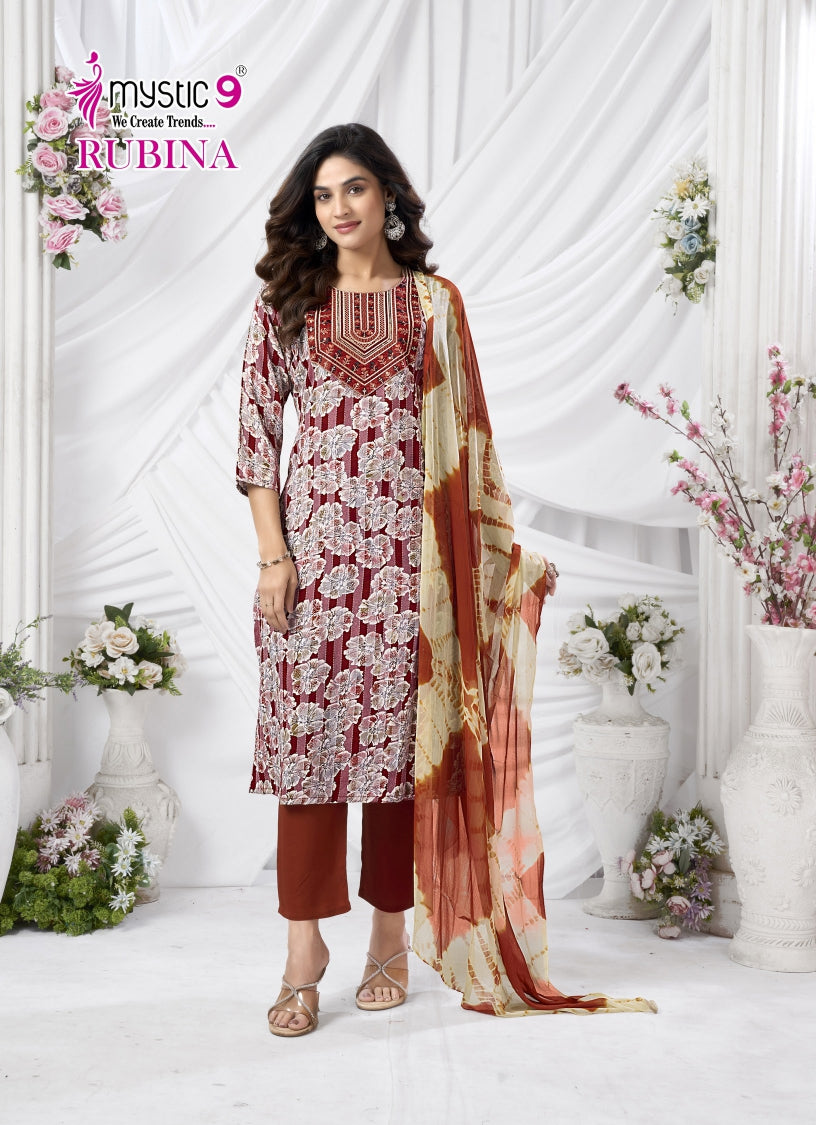 Rubina Vol 10 Mystic 9 Rayon Readymade Pant Style Suits Exporter