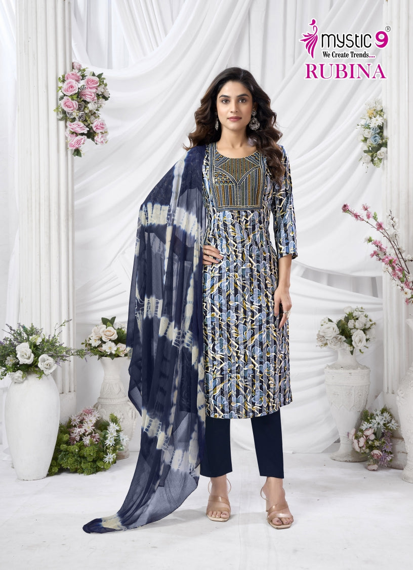 Rubina Vol 10 Mystic 9 Rayon Readymade Pant Style Suits Exporter