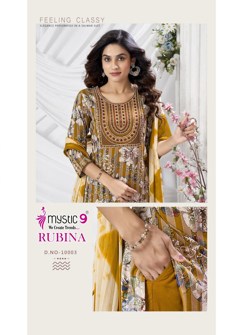 Rubina Vol 10 Mystic 9 Rayon Readymade Pant Style Suits Exporter