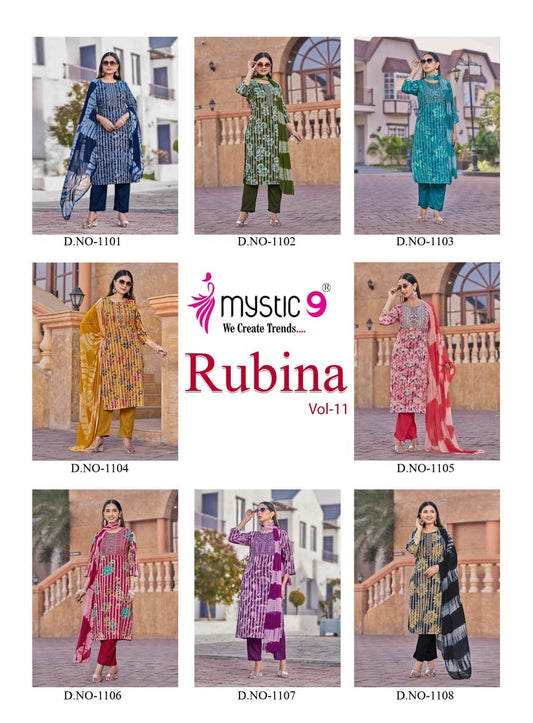 Rubina Vol 11 Mystic 9 Rayon Readymade Pant Style Suits Exporter Gujarat