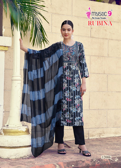 Rubina Vol 12 Mystic 9 Rayon Readymade Pant Style Suits Wholesaler Ahmedabad