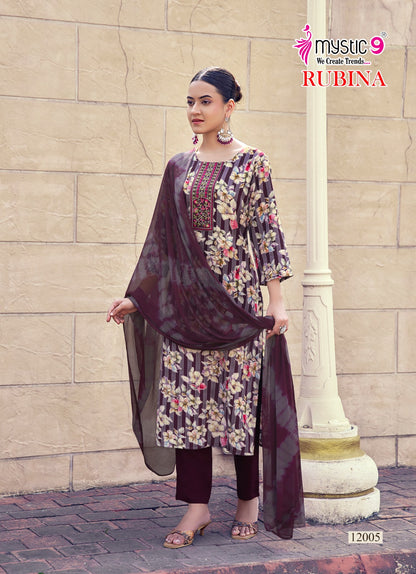 Rubina Vol 12 Mystic 9 Rayon Readymade Pant Style Suits Wholesaler Ahmedabad