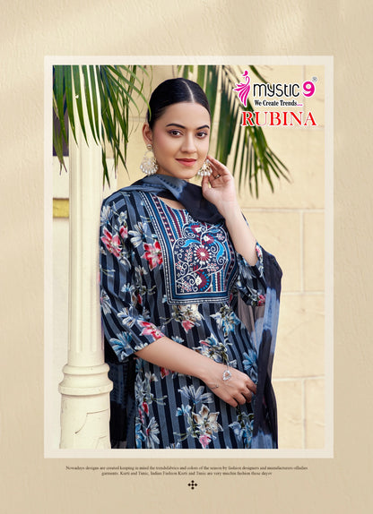 Rubina Vol 12 Mystic 9 Rayon Readymade Pant Style Suits Wholesaler Ahmedabad