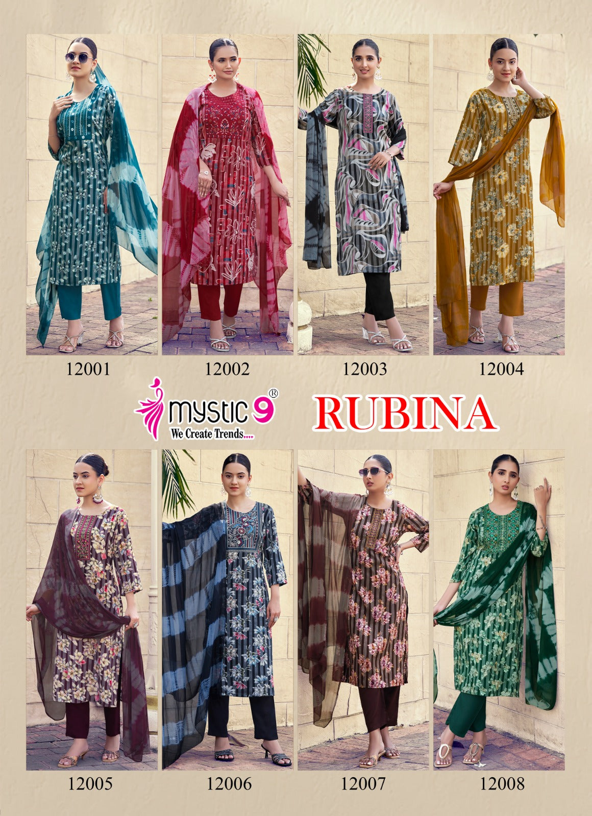 Rubina Vol 12 Mystic 9 Rayon Readymade Pant Style Suits Wholesaler Ahmedabad