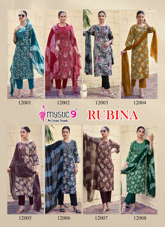 Rubina Vol 12 Mystic 9 Rayon Readymade Pant Style Suits Wholesaler Ahmedabad
