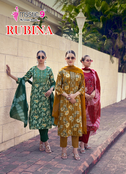 Rubina Vol 12 Mystic 9 Rayon Readymade Pant Style Suits Wholesaler Ahmedabad