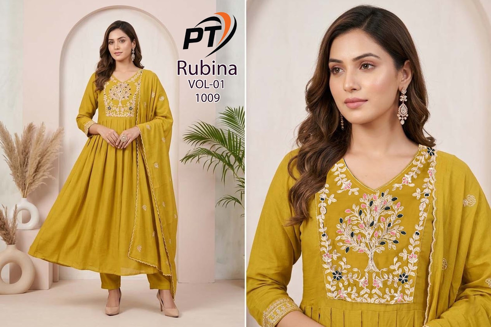 Rubina Vol 1 Pt Chanderi Readymade Anarkali Suits Wholesale Price