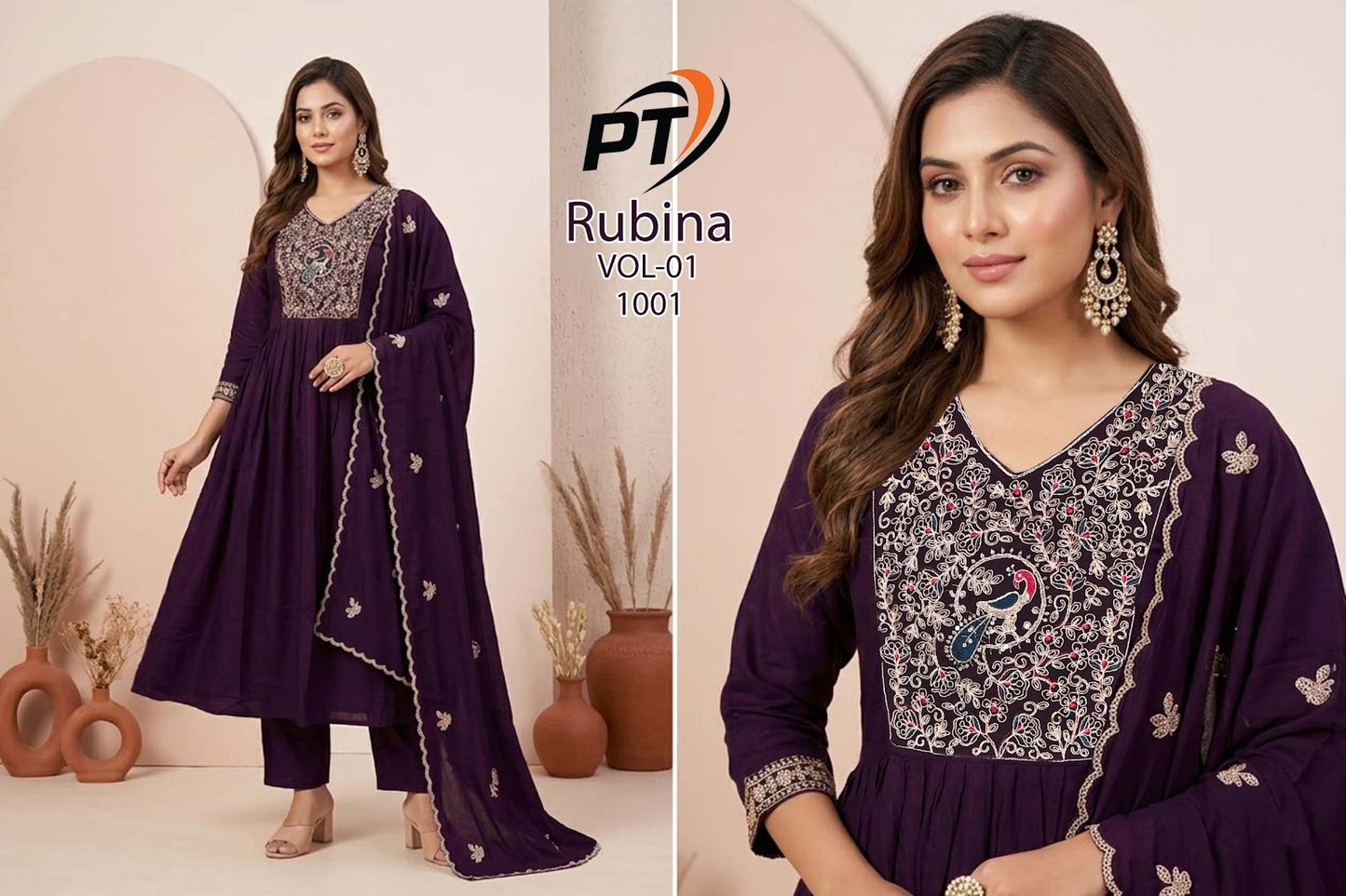 Rubina Vol 1 Pt Chanderi Readymade Anarkali Suits Wholesale Price
