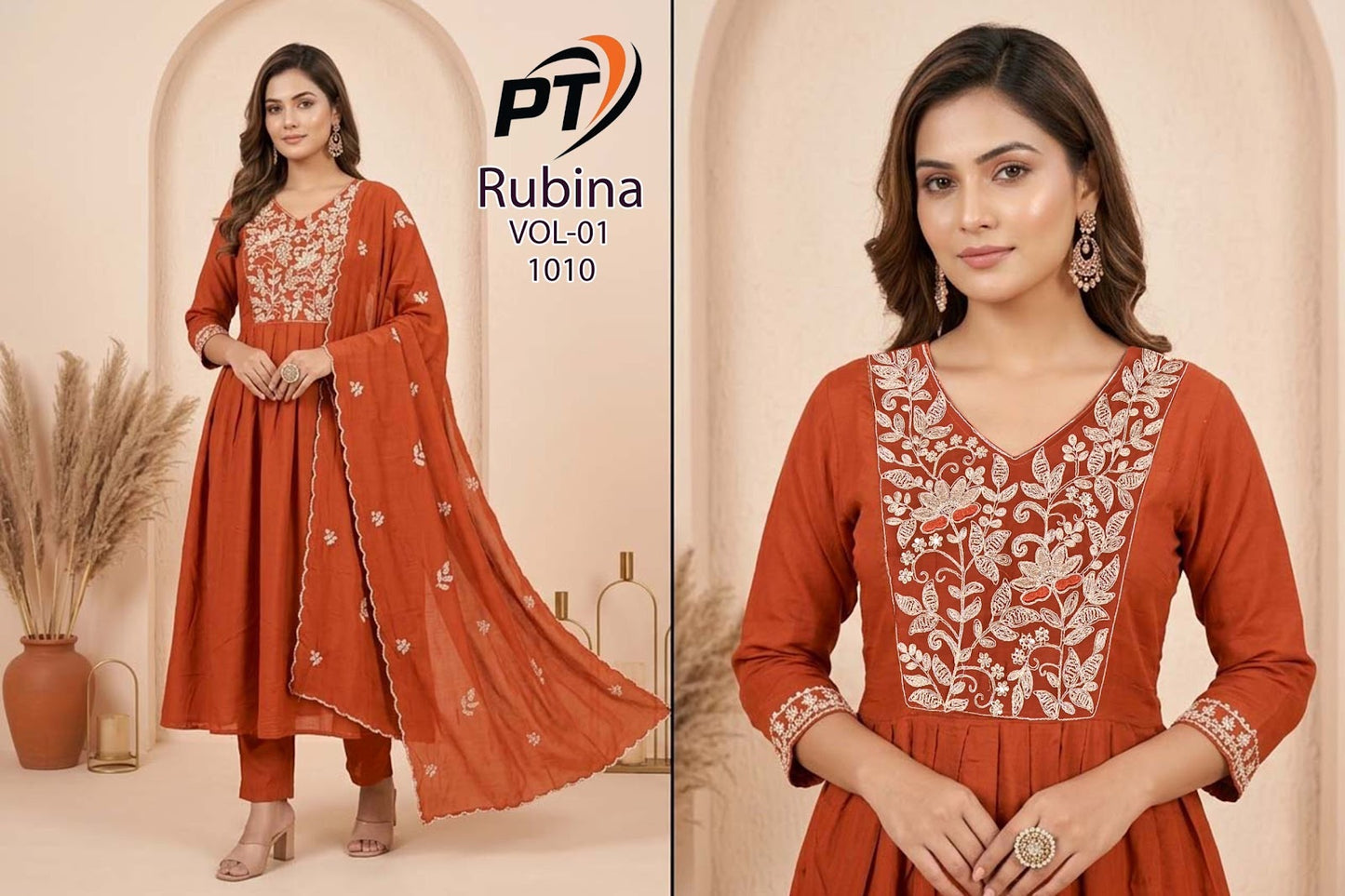 Rubina Vol 1 Pt Chanderi Readymade Anarkali Suits Wholesale Price