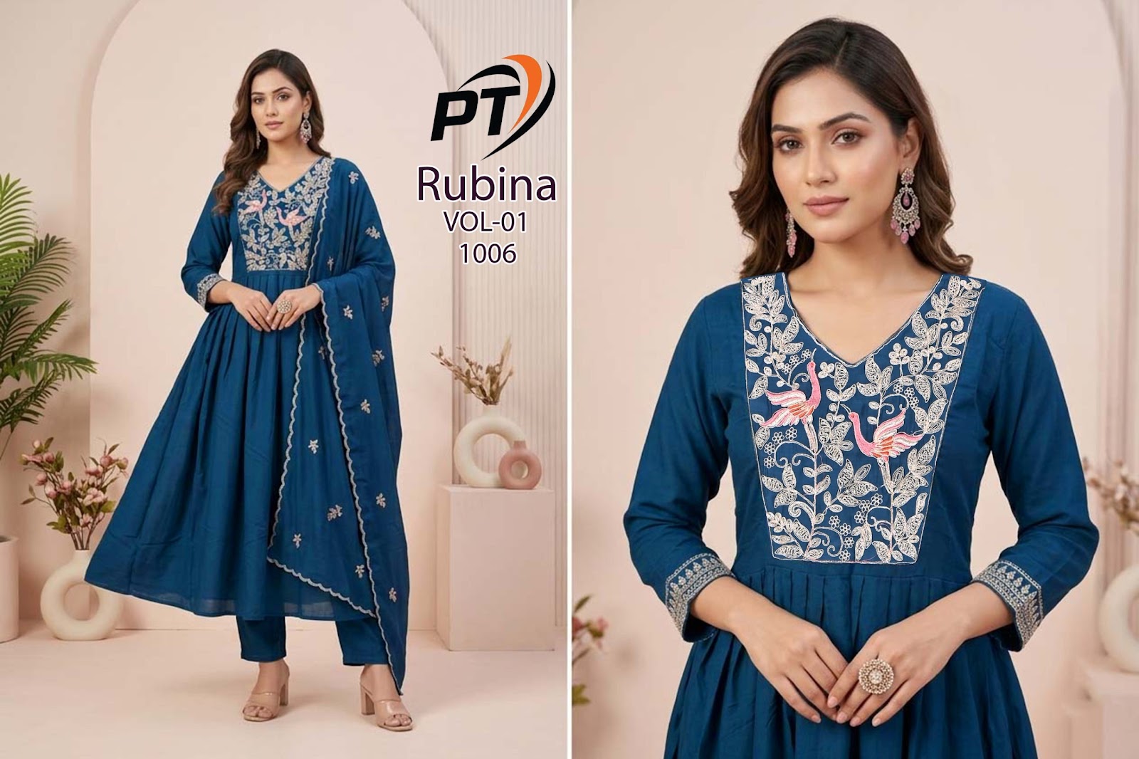 Rubina Vol 1 Pt Chanderi Readymade Anarkali Suits Wholesale Price