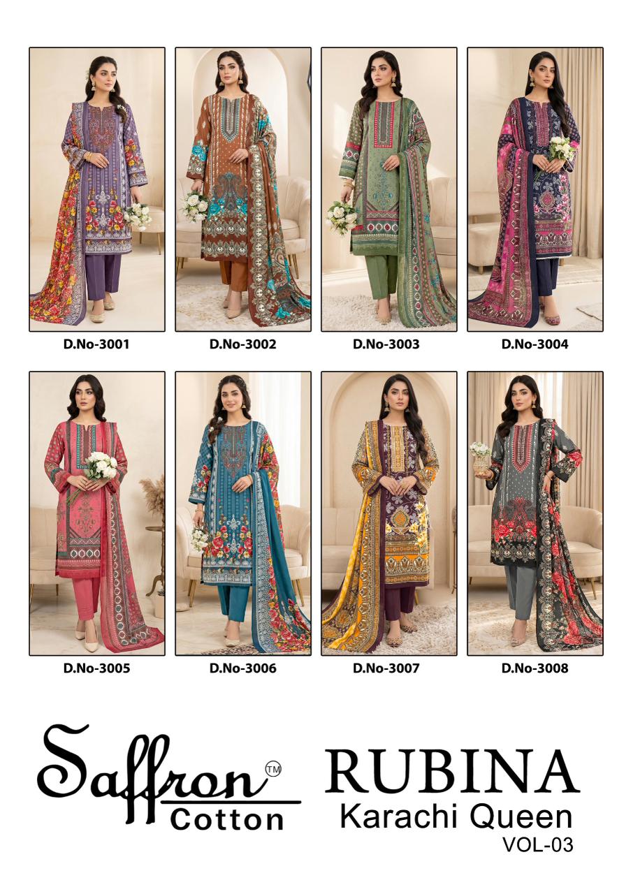 Rubina Vol 3 Saffron Cotton Indo Karachi Salwar Suits Supplier Gujarat