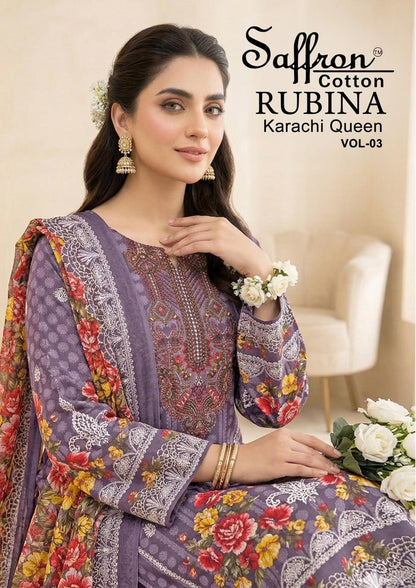 Rubina Vol 3 Saffron Cotton Indo Karachi Salwar Suits Supplier Gujarat