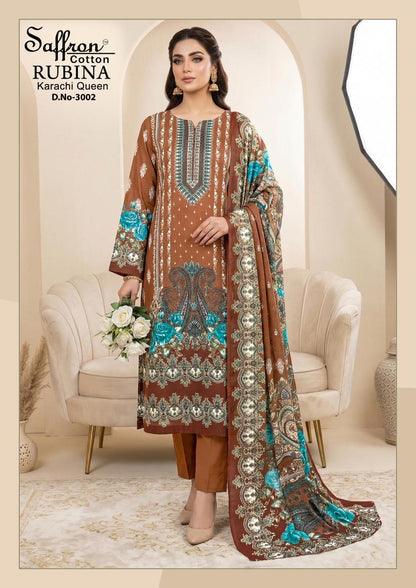 Rubina Vol 3 Saffron Cotton Indo Karachi Salwar Suits Supplier Gujarat