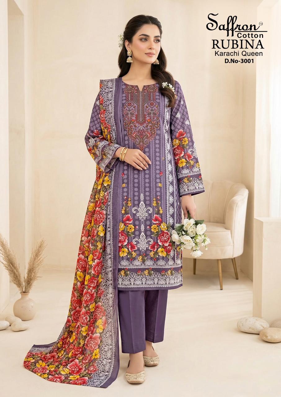 Rubina Vol 3 Saffron Cotton Indo Karachi Salwar Suits Supplier Gujarat