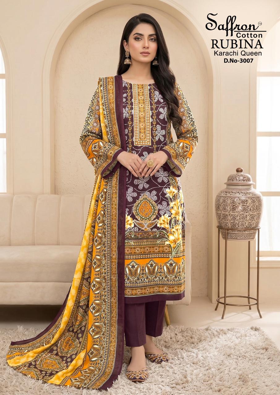 Rubina Vol 3 Saffron Cotton Indo Karachi Salwar Suits Supplier Gujarat