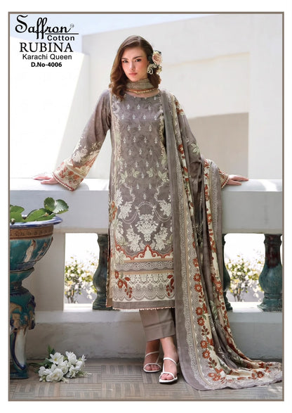 Rubina Vol 4 Saffron Cotton Indo Cotton Karachi Salwar Suits Supplier