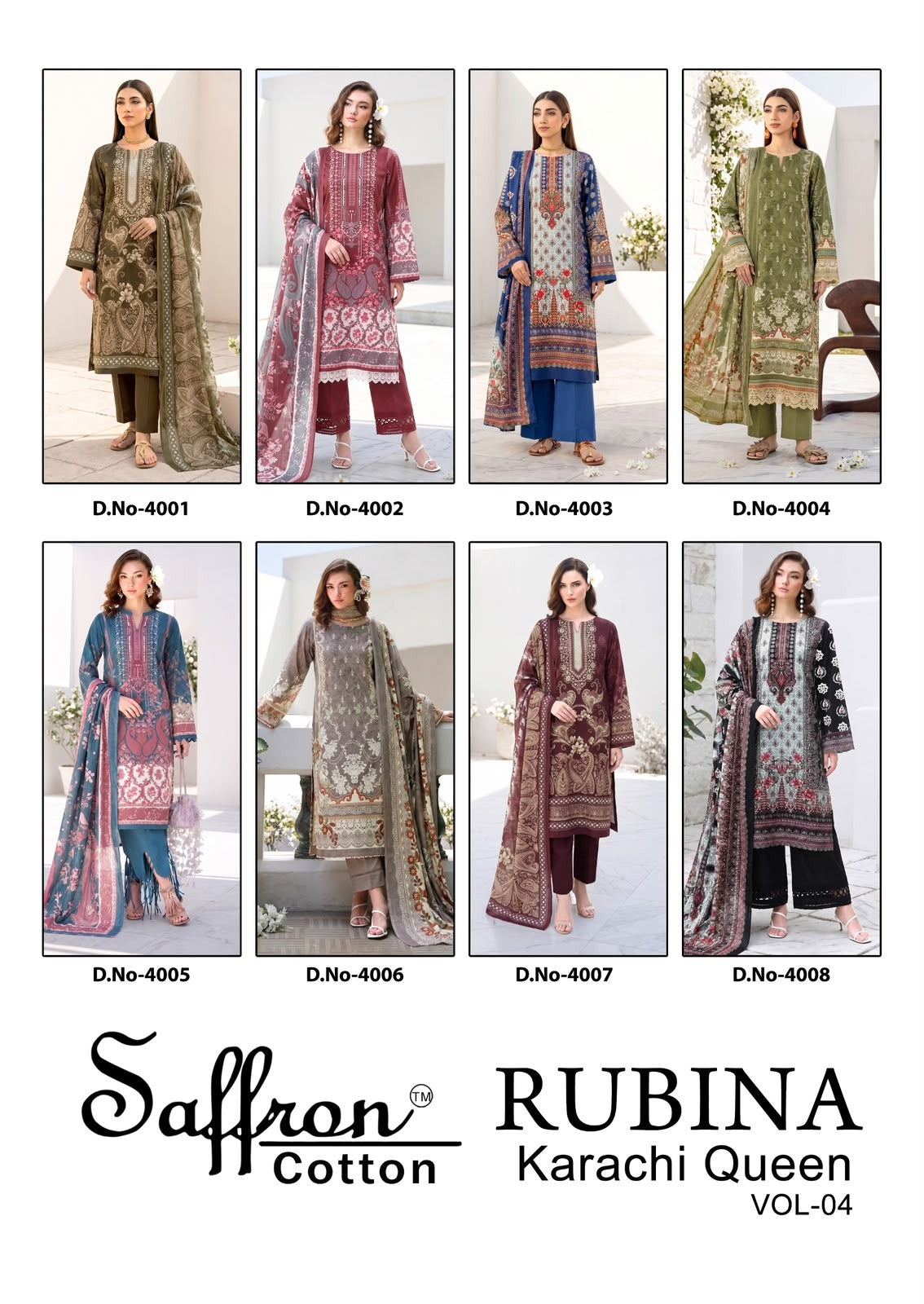 Rubina Vol 4 Saffron Cotton Indo Cotton Karachi Salwar Suits Supplier