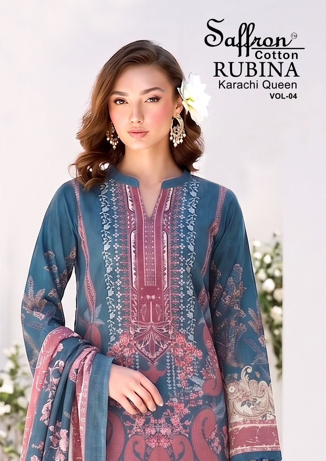 Rubina Vol 4 Saffron Cotton Indo Cotton Karachi Salwar Suits Supplier