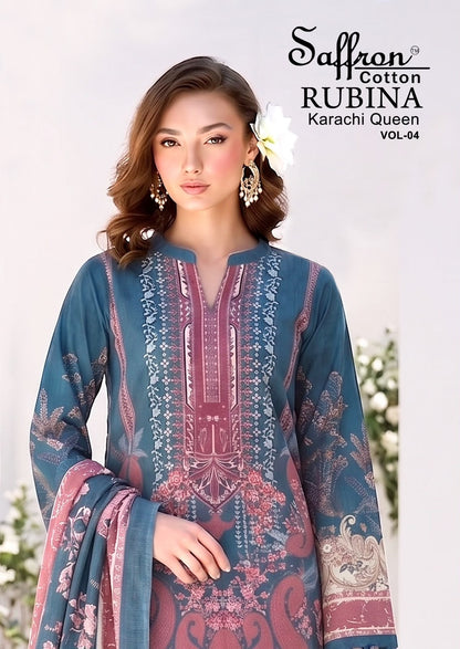 Rubina Vol 4 Saffron Cotton Indo Cotton Karachi Salwar Suits Supplier