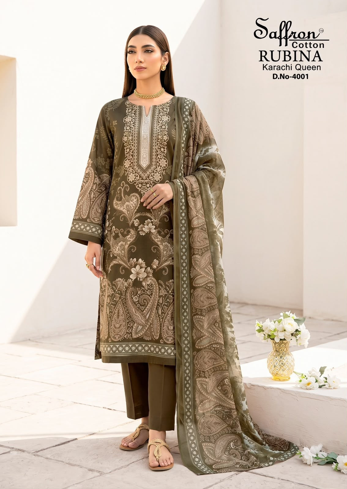 Rubina Vol 4 Saffron Cotton Indo Cotton Karachi Salwar Suits Supplier