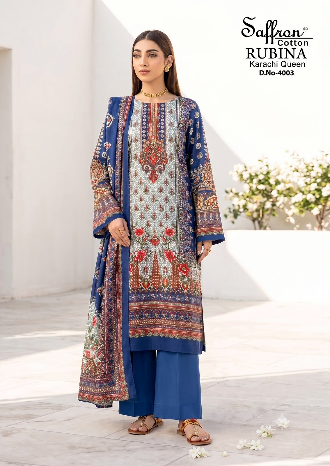 Rubina Vol 4 Saffron Cotton Indo Cotton Karachi Salwar Suits Supplier