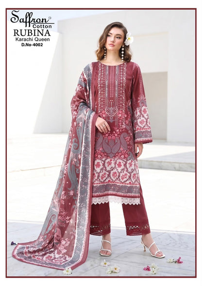 Rubina Vol 4 Saffron Cotton Indo Cotton Karachi Salwar Suits Supplier