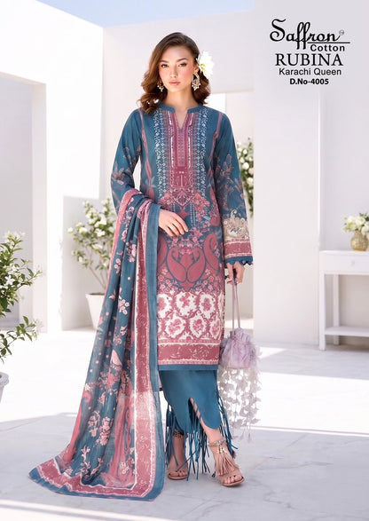 Rubina Vol 4 Saffron Cotton Indo Cotton Karachi Salwar Suits Supplier