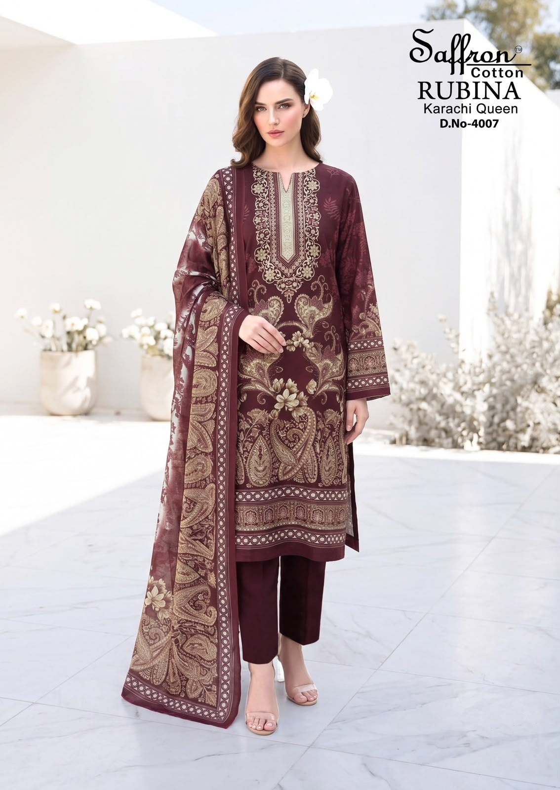 Rubina Vol 4 Saffron Cotton Indo Cotton Karachi Salwar Suits Supplier