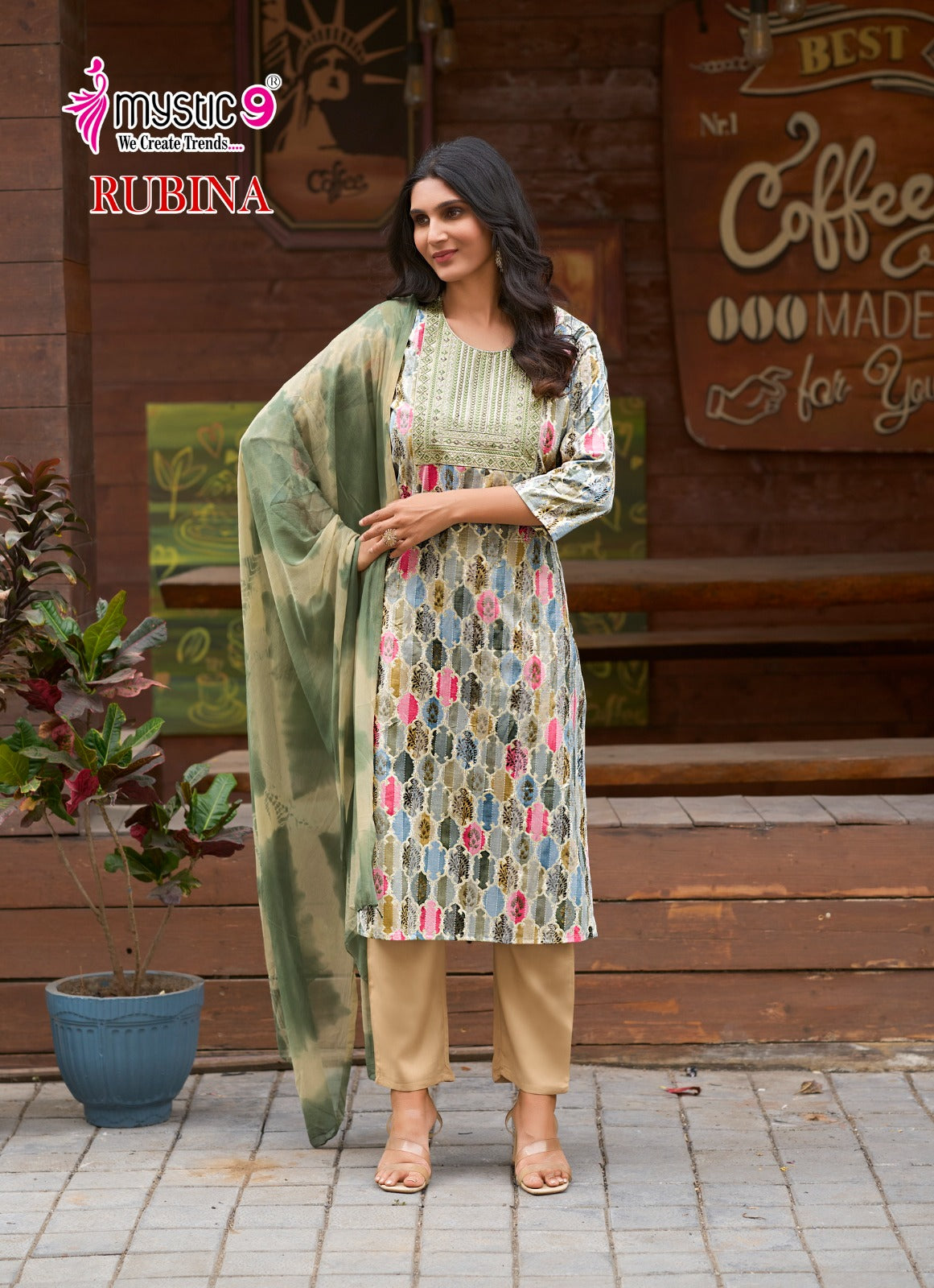 Rubina Vol 7 Mystic 9 Rayon Readymade Pant Style Suits Manufacturer India