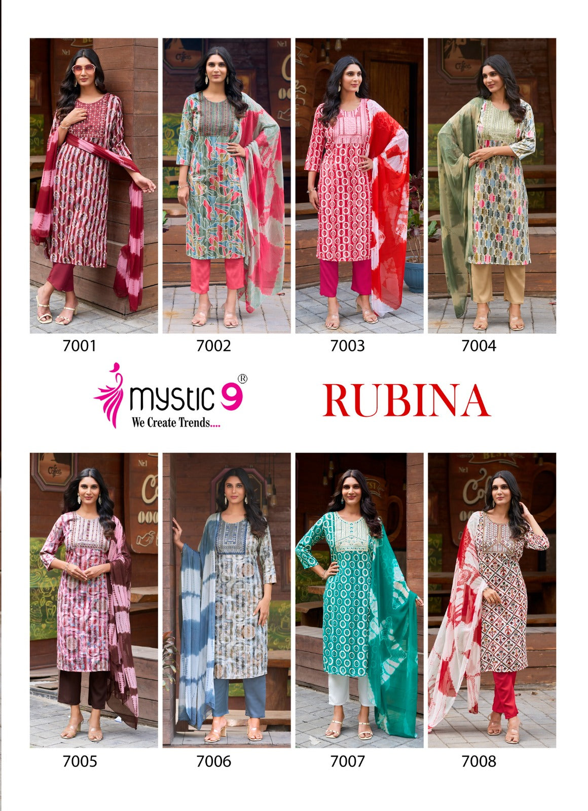 Rubina Vol 7 Mystic 9 Rayon Readymade Pant Style Suits Manufacturer India