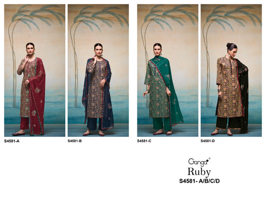 Ruby 4581 Ganga Cotton Pant Style Suits Supplier India
