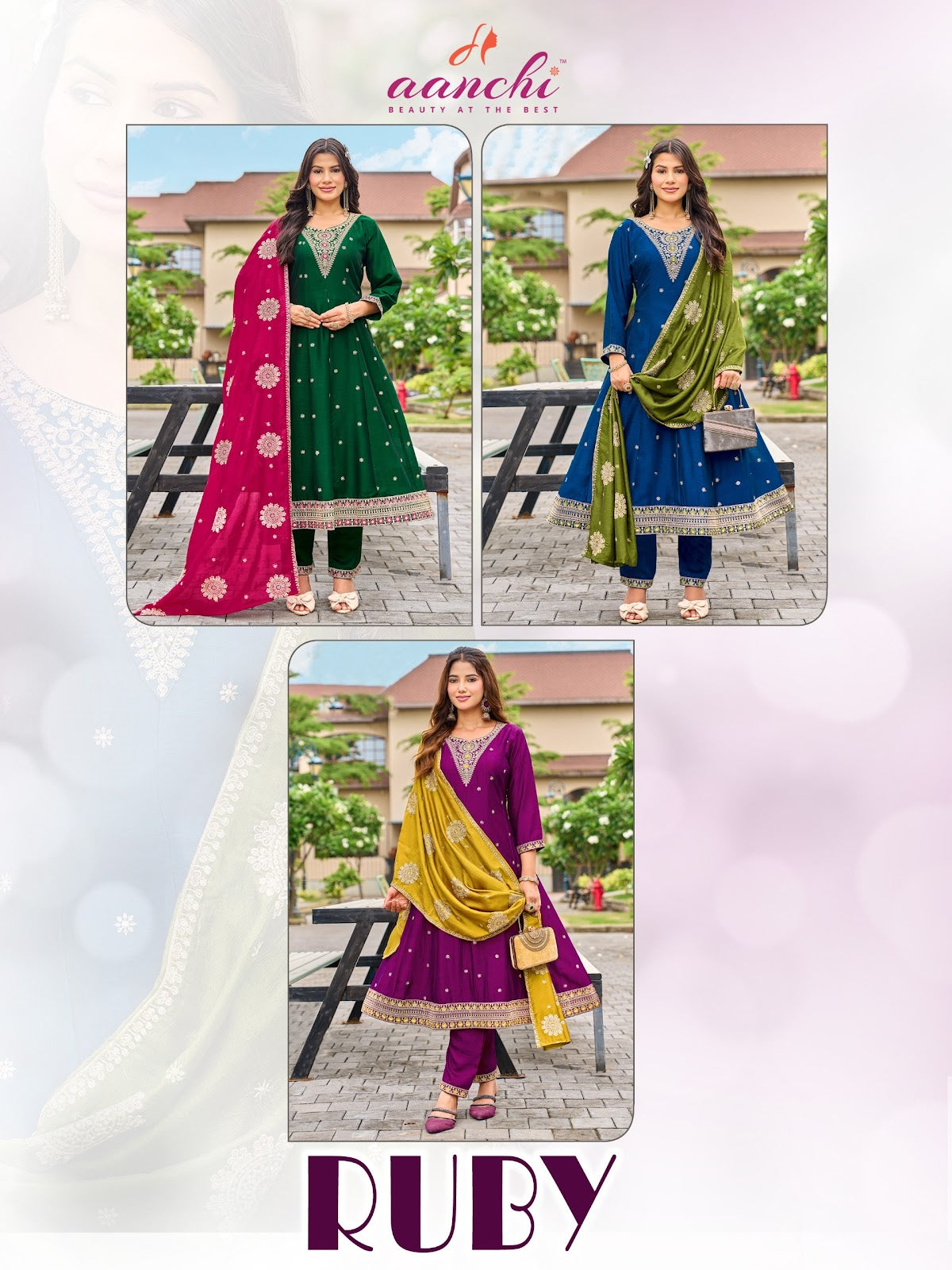 Ruby Aanchi Vichitra Silk Readymade Anarkali Suits Manufacturer