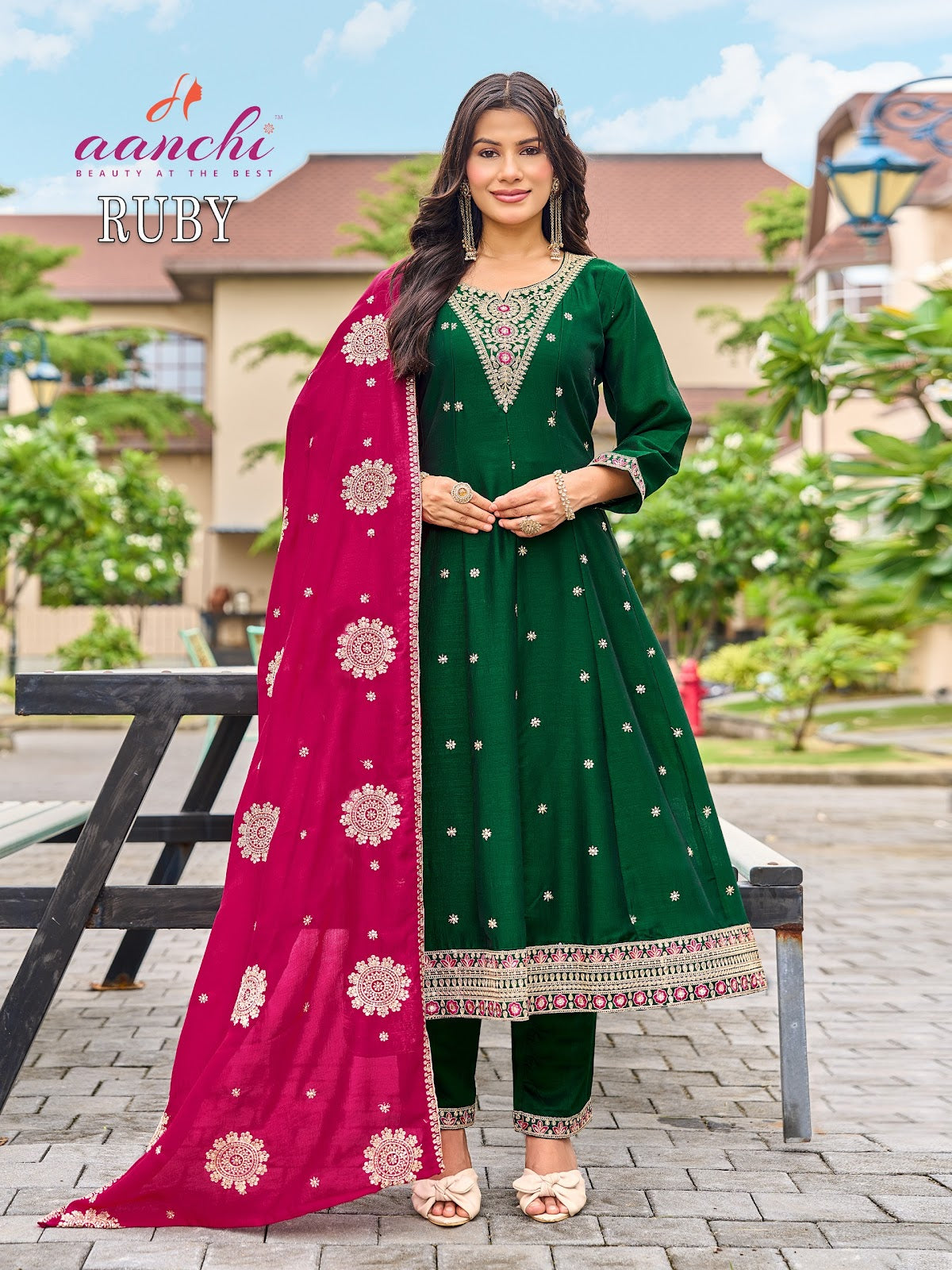 Ruby Aanchi Vichitra Silk Readymade Anarkali Suits Manufacturer