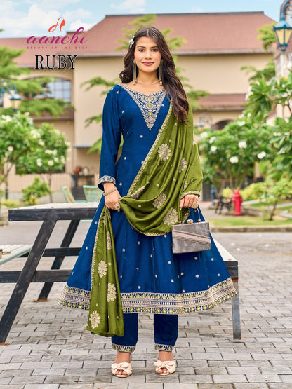 Ruby Aanchi Vichitra Silk Readymade Anarkali Suits Manufacturer
