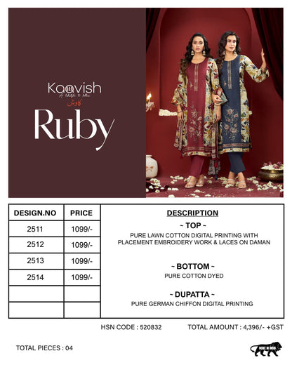 Ruby Kaavish Lawn Cotton Pant Style Suits Exporter India