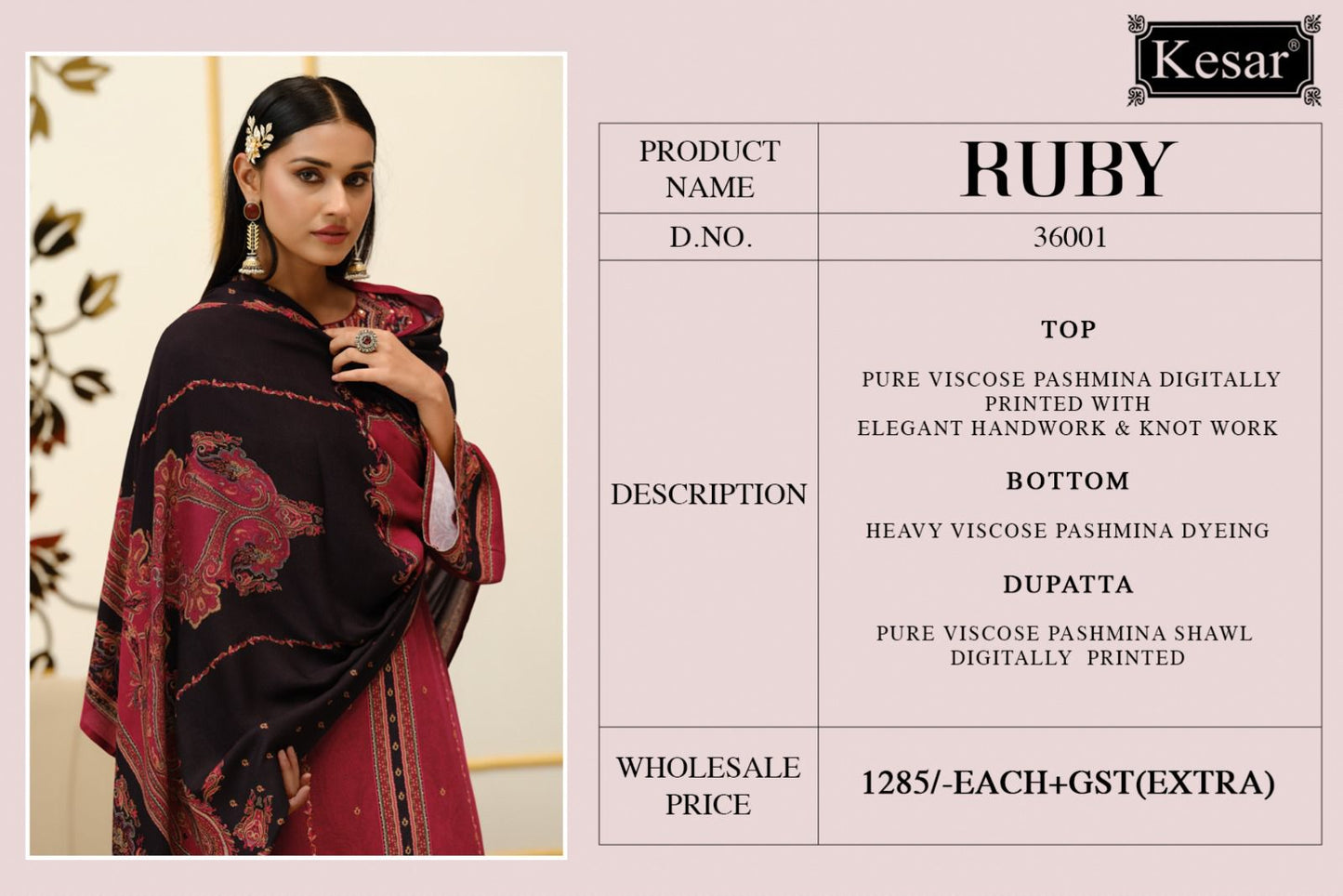Ruby Kesar Pashmina Suits Supplier