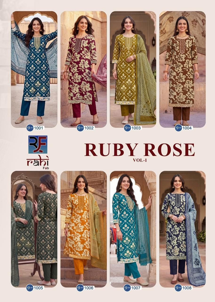 Ruby Rose Vol 1 Rahi Fab Cambric Karachi Salwar Suits Wholesaler India