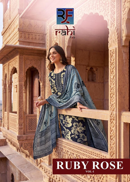 Ruby Rose Vol 1 Rahi Fab Cambric Karachi Salwar Suits Wholesaler India