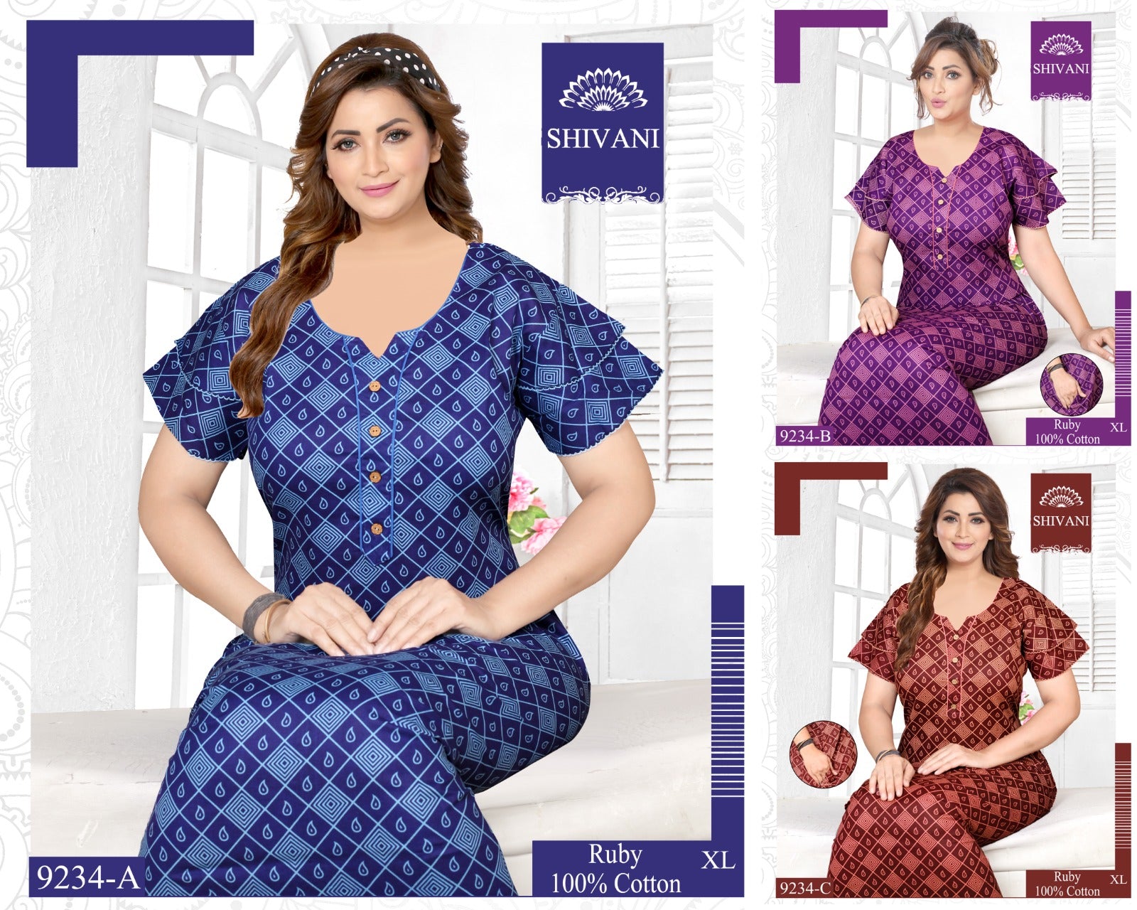 Ruby Shivani Cotton Night Gowns Exporter